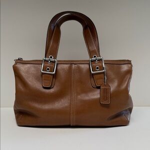 Coach Tan Leather Tote with Silver Accents